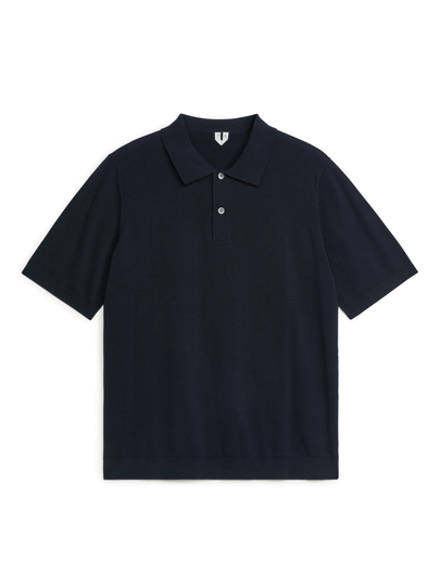 Cotton Silk Polo Shirt - Blue