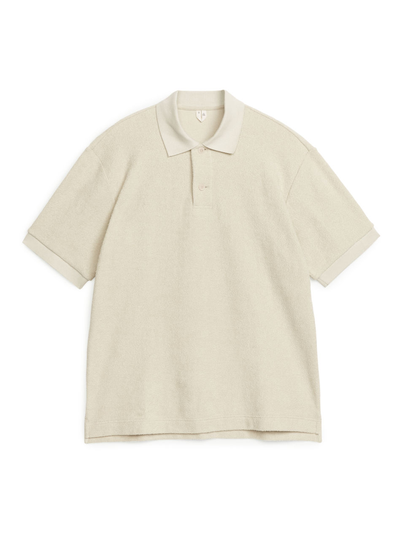 Towelling Polo Shirt - Beige