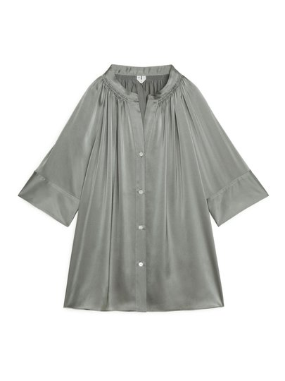 Short-Sleeve Satin Blouse - Green
