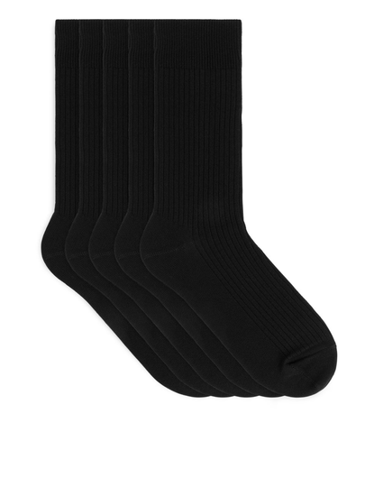 Supima Cotton Rib Socks, 5 Pairs - Black