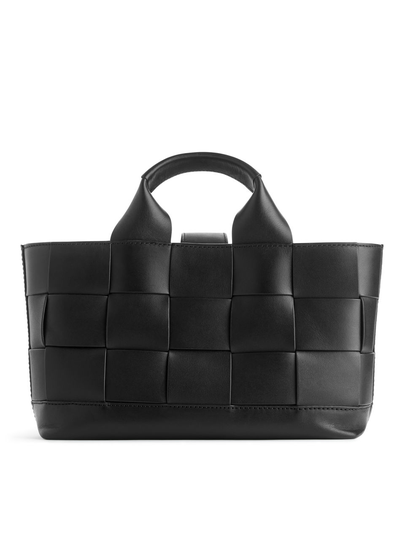 Woven Leather Bag - Black