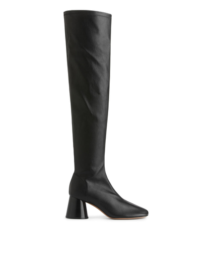Stretch Leather Boots - Black