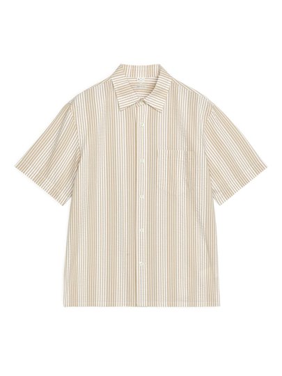 Short-Sleeve Seersucker Shirt - Beige
