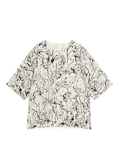 Printed Short-Sleeve Blouse - White