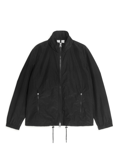 Hooded Windbreaker Jacket - Black