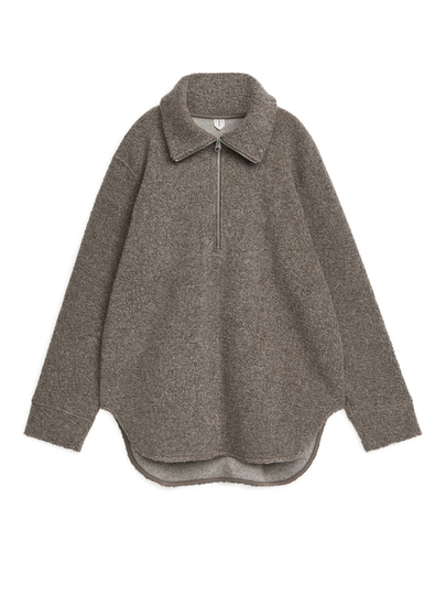Half Zip Pile Sweatshirt - Beige