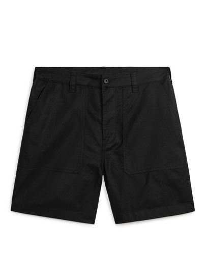Cotton-Linen Utility Shorts - Black