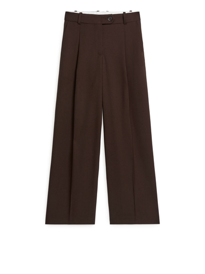 Wide Hopsack Wool Trousers - Brown