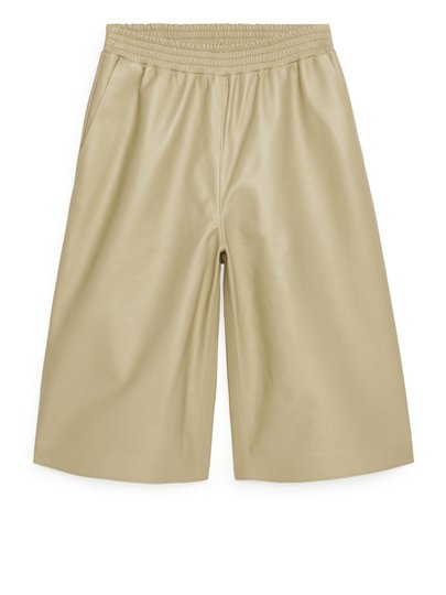 Loose Leather Shorts - Beige