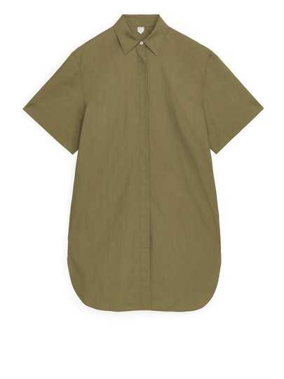 Short-Sleeve Shirt Dress - Beige
