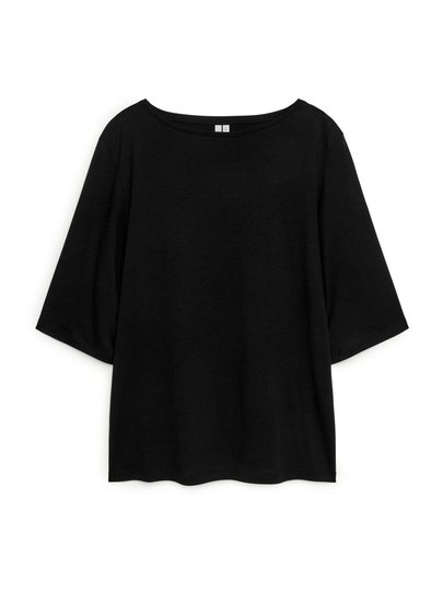 Boat Neck Lyocell T-shirt - Black