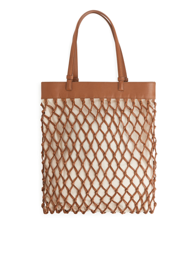 Braided Leather Tote - Beige