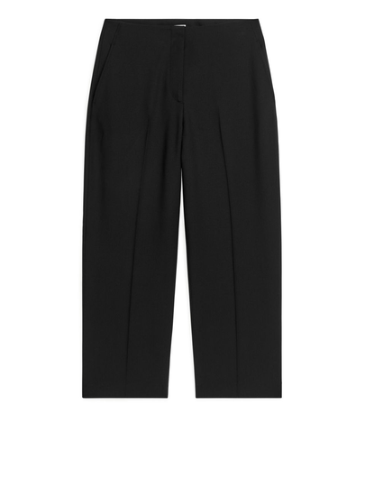 Barrel Leg Wool Blend Trousers - Black