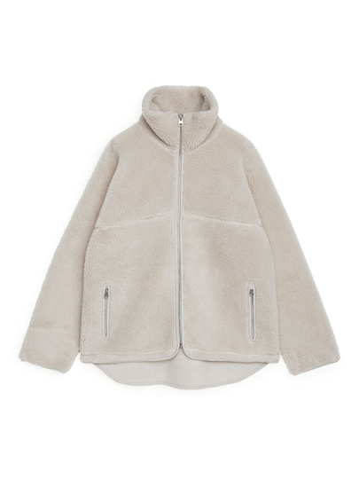 High-Neck Pile Jacket - Beige