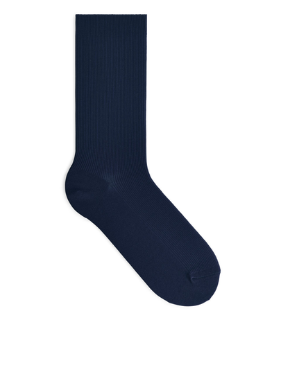 Mercerised Cotton Rib Socks - Blue