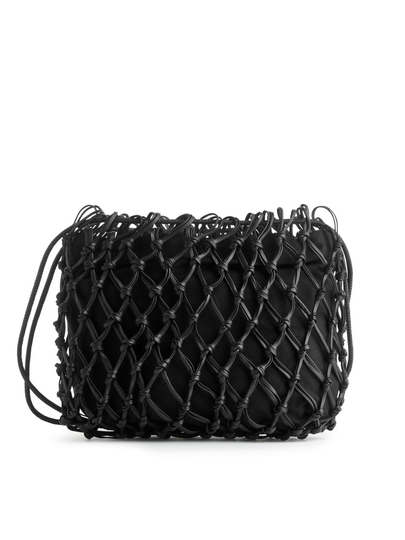 Braided Leather Crossbody Pouch - Black