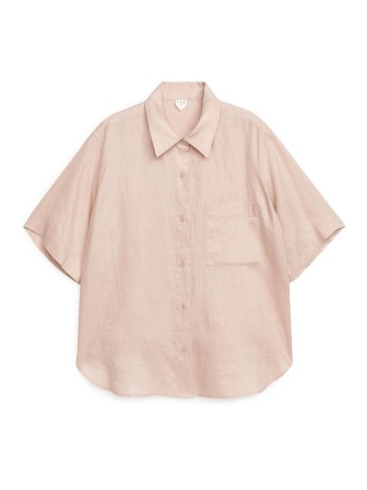 Short-Sleeved Linen Shirt - Orange