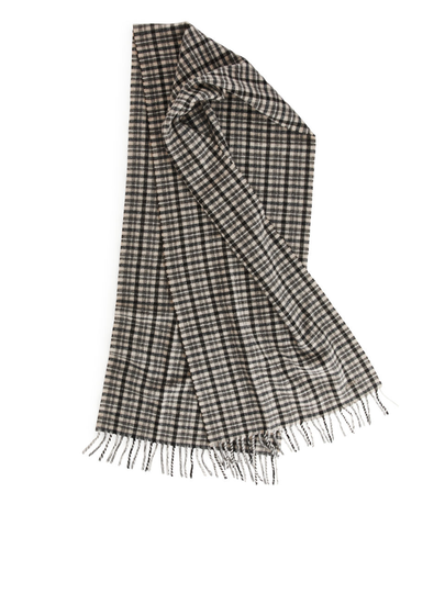 Gingham Wool Scarf - Grey