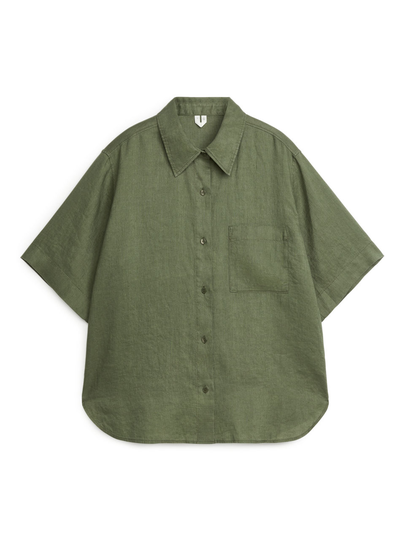 Short-Sleeved Linen Shirt - Green