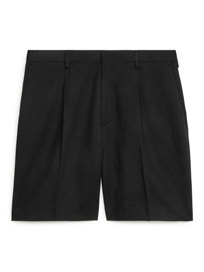 Loose Fit Linen Shorts - Black
