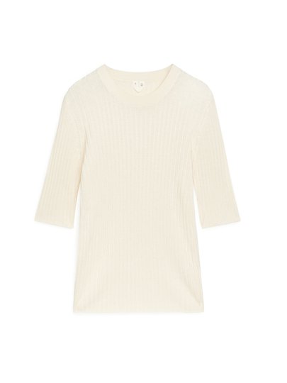 Cotton-Silk Short-Sleeved Top - White