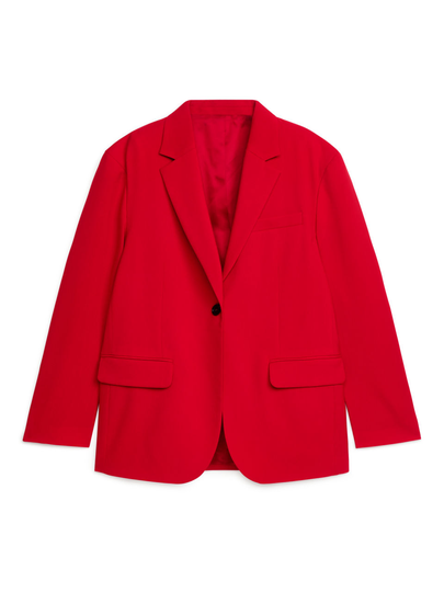 Oversized Wool Hopsack Blazer - Red