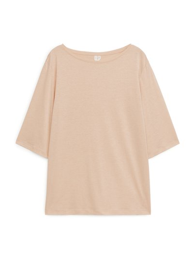 Boat Neck Lyocell T-shirt - Beige