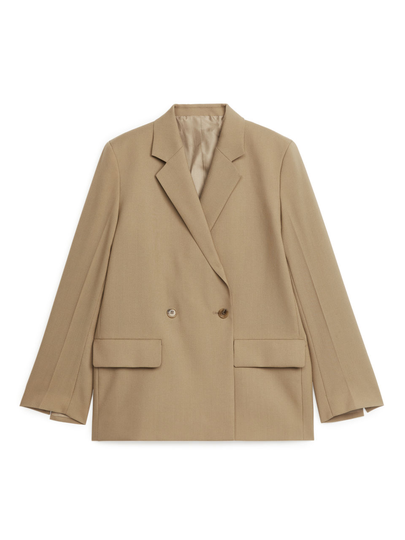 Double Breasted Hopsack Blazer - Beige