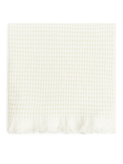 Fringed Waffle Bath Towel 70 x 140 cm - White