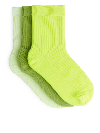 Rib Knit Socks, 3 Pairs - Yellow