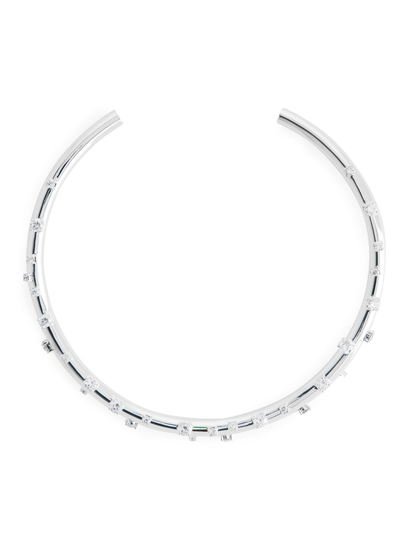 Rhinestone Cuff Necklace - Silver