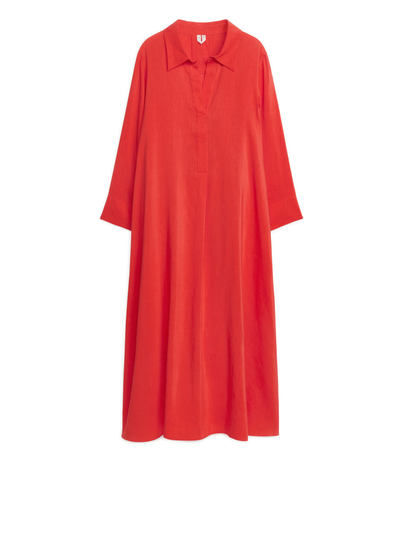 Long Linen Blend Dress - Orange