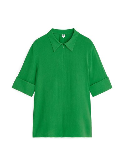 Half-Zip Crêpe Top - Green