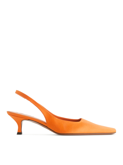 Slingback Satin Pumps - Orange