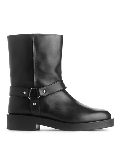 Leather Biker Boots - Black