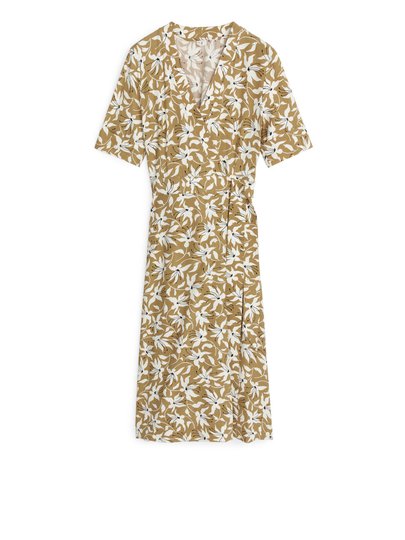 Printed Wrap Dress - Beige
