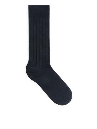 Rib-Knit Cotton Socks - Blue